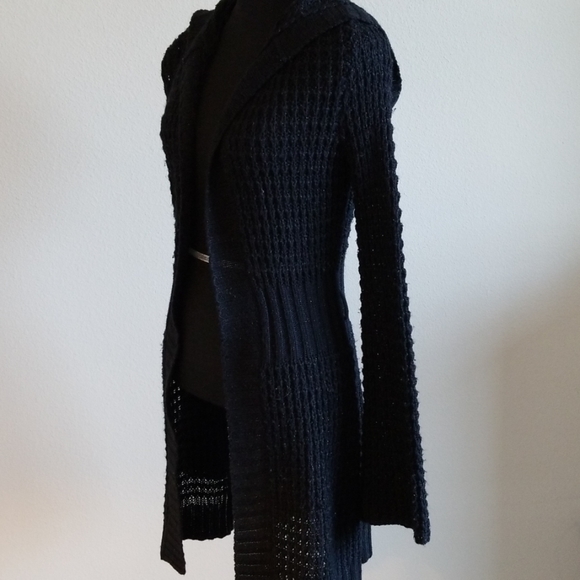 [SOLD] Hooded Black Open Knit Duster - Picture 3 of 4